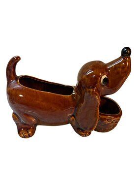 Vintage ETON Japan Dachshund Weenie Dog Planter Succulent Plant Brown Ceramic